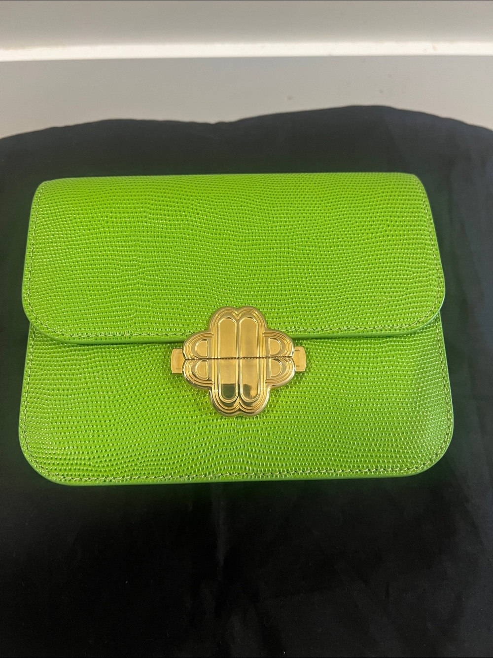 Maje Green Textured Crossbody Bag with Gold Clover Clasp